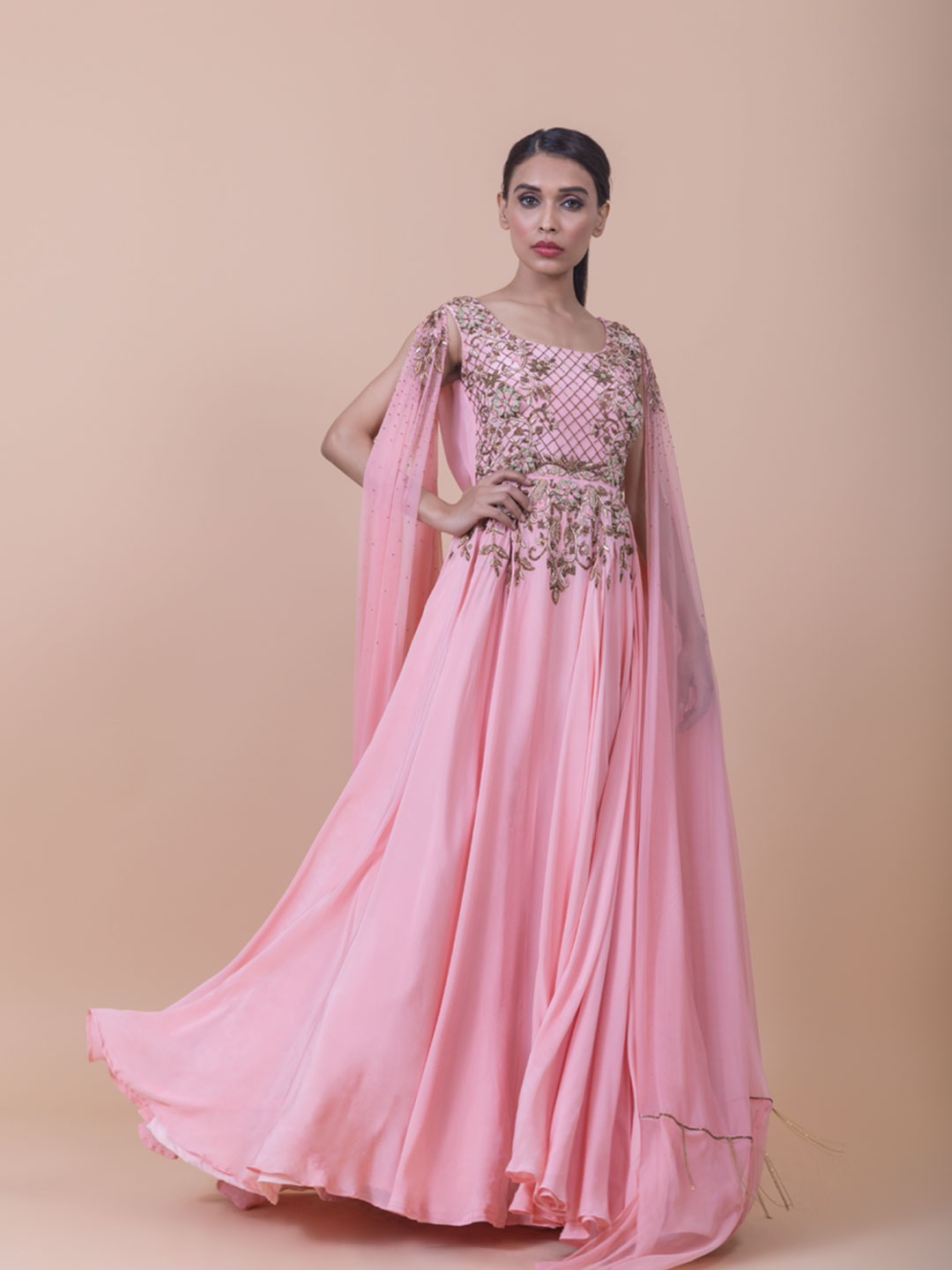 BLUSH PINK  TWO SIDE  DRAPE  GOWN