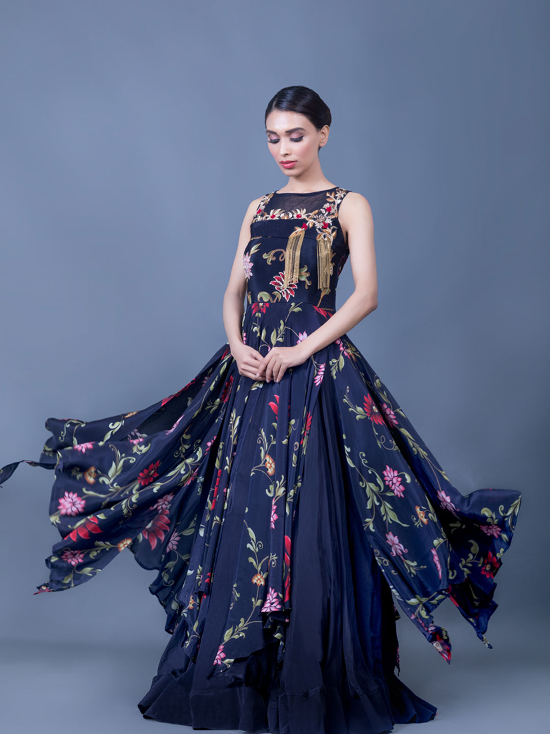 ANEMONE PRINTED TWO LAYERED GOWN