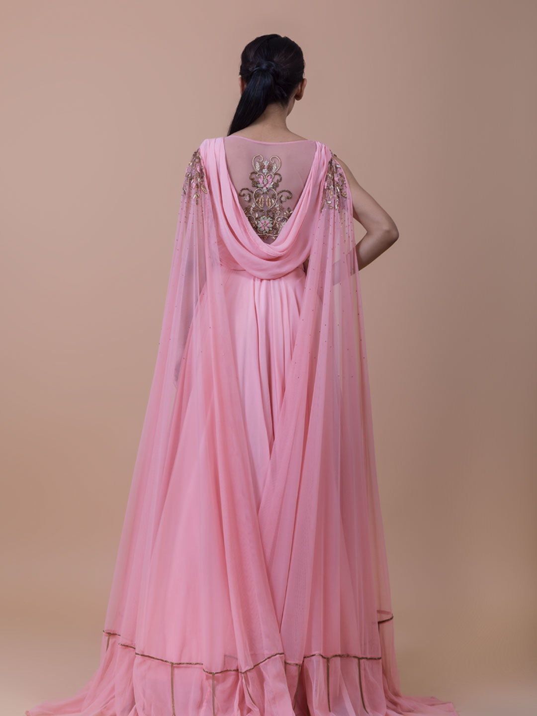 BLUSH PINK  TWO SIDE  DRAPE  GOWN