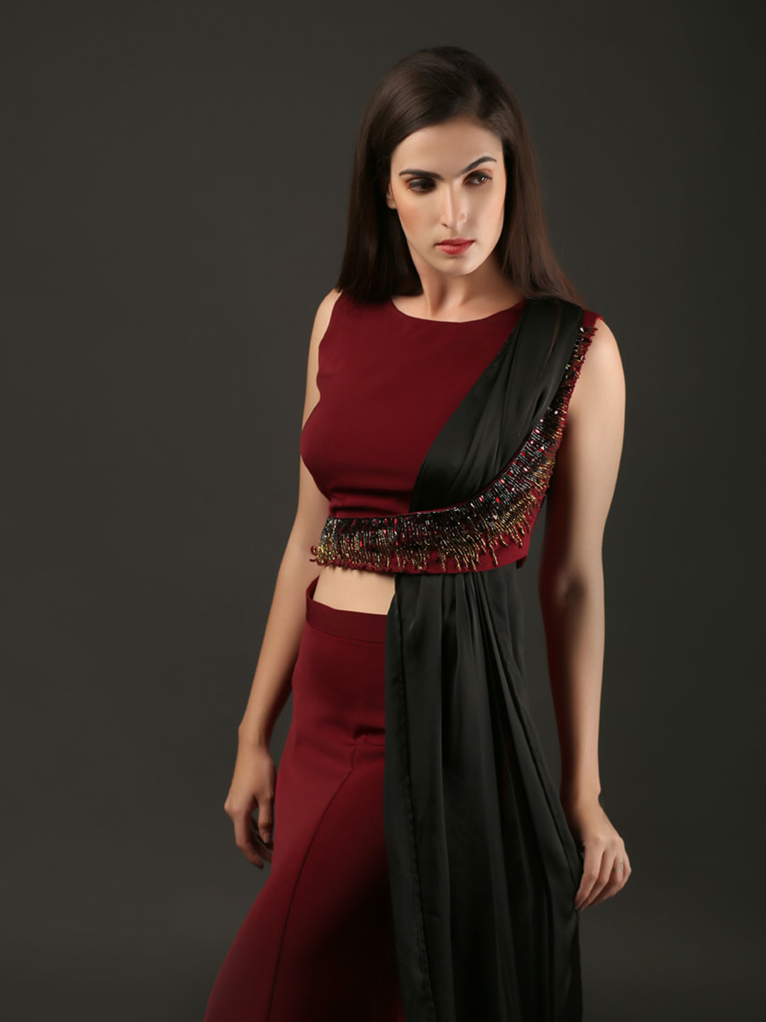 VOLVO SKIRT FLAP DUPATTA DRAPE CROPTOP