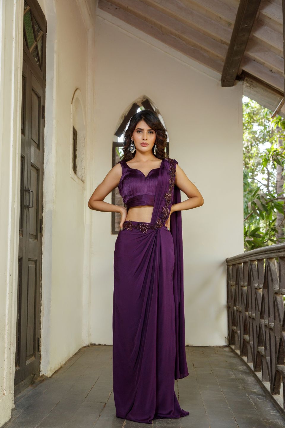  Gathered Leafy Drape Saree